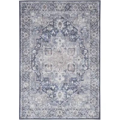 Nourison Rectangle Nicole Curtis Oriental Machine Made 5'3" X 7'3" Area Rug In Blue In Blue;ivory Navy