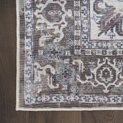 Nourison Runner Ncr01 Runner 2' X 6' Area Rug With Non-slip Backing In Blue;brown;olive Ivory