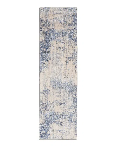Nourison Silky Textures Sly01 Runner Area Rug, 2'2 X 7'6 In Ivory/blue