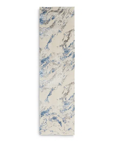 Nourison Silky Textures Sly03 Runner Area Rug, 2'2 X 7'6 In Blue/ivory