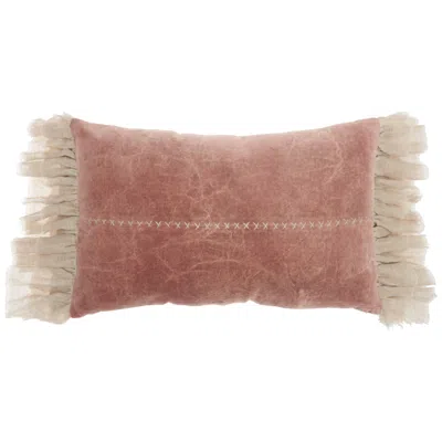 Nourison Sofia Blush Stitch Velvet Frills 22"x14" Throw Pillow