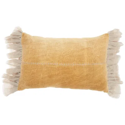 Nourison Sofia Yellow Stitch Velvet Frills 22"x14" Throw Pillow