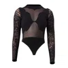 Noushella Women's Black Anima Long Sleeve Mesh Bodysuit In Black