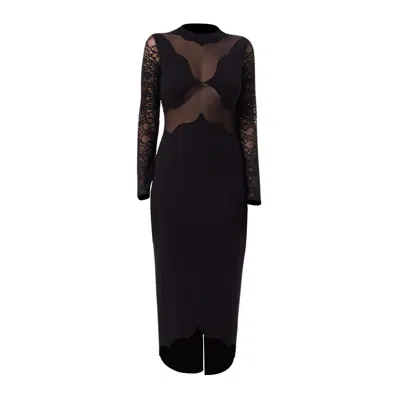 Noushella Women's Black Anima Long Sleeve Mesh Dress