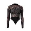 Noushella Women's Helena Long Sleeve Lace Leotard In Black In Black