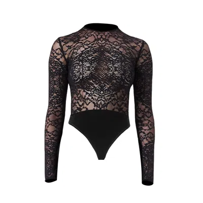 Noushella Women's Helena Long Sleeve Lace Leotard In Black