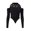 Noushella Women's Lumiere Off The Shoulder Mesh Bodysuit In Black In Black