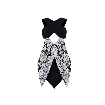 Noushella Women's White / Black Lovelight Halter Neck Dress In Black In White/black
