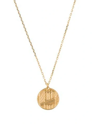 Pre-owned Nouvel Heritage 18k Brooklyn Bridge Pm Medallion Pendant Necklace, 20" In Multicolor