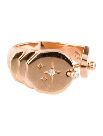 Pre-owned Nouvel Heritage 18k Diamond Signet Ring In Multi