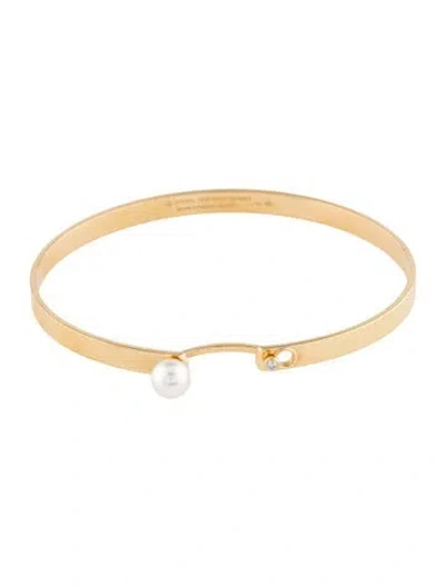 Pre-owned Nouvel Heritage 18k Pearl & Diamond 'lunch With Mom' Mood Bangle Bracelet, 6.25" In Multicolor
