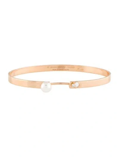 Pre-owned Nouvel Heritage 18k Pearl & Diamond 'lunch With Mom' Mood Bangle Bracelet, 6.25" In Multicolor