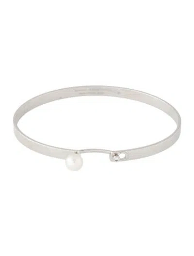 Pre-owned Nouvel Heritage 18k Pearl & Diamond 'lunch With Mom' Mood Bangle Bracelet, 6.25" In Multicolor