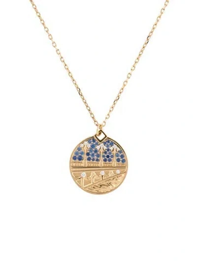 Pre-owned Nouvel Heritage 18k Sapphire & Diamond Medallion Pendant Necklace, 20" In Multicolor