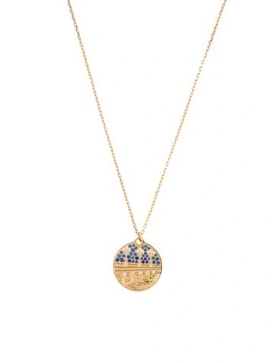 Pre-owned Nouvel Heritage 18k Sapphire & Diamond Ponte Alexandre Iii Medallion Pendant Necklace, 20" In Multicolor