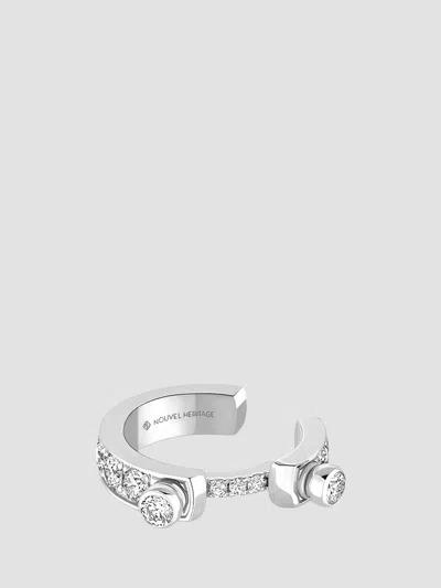 Nouvel Heritage Women's Mood Eternity Tuxedo 18k White Gold & 0.27 Tcw Diamond Single Ear Cuff In Silver