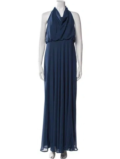Pre-owned Nouvelle Amsale Cowl Neck Long Dress In Blue