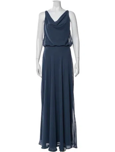 Pre-owned Nouvelle Amsale Cowl Neck Long Dress In Blue
