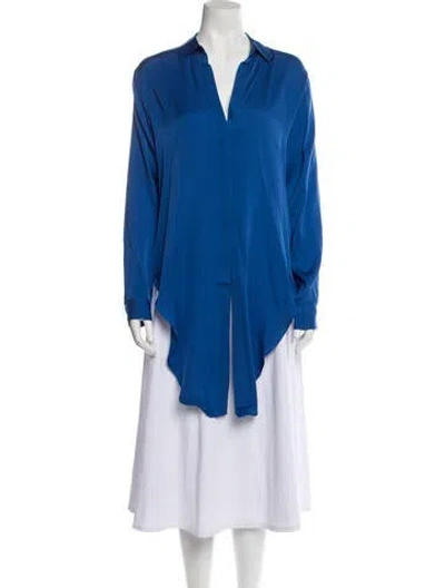 Pre-owned Nouvelle Amsale V-neck Long Sleeve Tunic In Blue