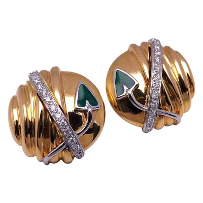 Pre-owned Nouvelle Bague La  18 Karat Gold Earrings With Diamond .32 Carat And Green Enamel