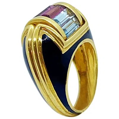 Pre-owned Nouvelle Bague La  18 Karat Yellow Gold Ring With Enamel And Semi Precious Stones
