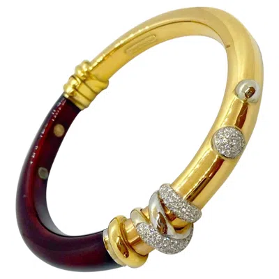 Pre-owned Nouvelle Bague La  18kt Rose Gold, Burgundy Enamel And .59 Carat Diamond Bracelet In Red