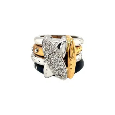 Pre-owned Nouvelle Bague La  18kt Rose/white Gold Diamond .37ct. & Blue Enamel Ring