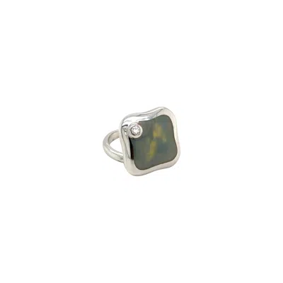 Pre-owned Nouvelle Bague La  18kt White Gold Enamel And Diamond Fiori Ring