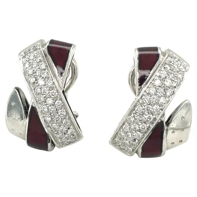 Pre-owned Nouvelle Bague La S 18kt White Gold X Motif Diamond And Enamel Earring