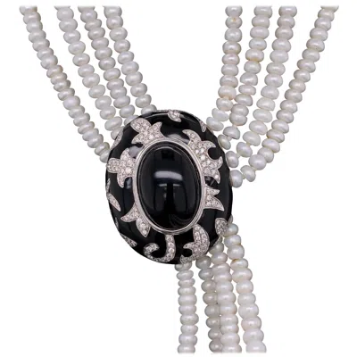 Pre-owned Nouvelle Bague Multi Strand Pearl Diamond Onyx And Black Enamel Gold Designer Necklace