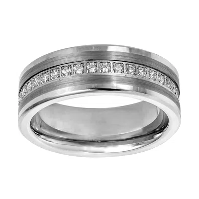 Pre-owned Nov9m® 8mm Tungsten With Round Cz Stones Men's Wedding Eternity Band Ring Size 7-15 In Silver