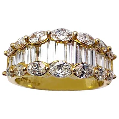 Pre-owned Nova 18 Karat Yellow Gold, 2.33 Carat Baguette And Marquise Diamond Ring