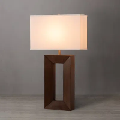 Nova Of California Julie Standing Table Lamp - Ebony Wood Finish, Weathered Brass, White Linen Shade In Multi