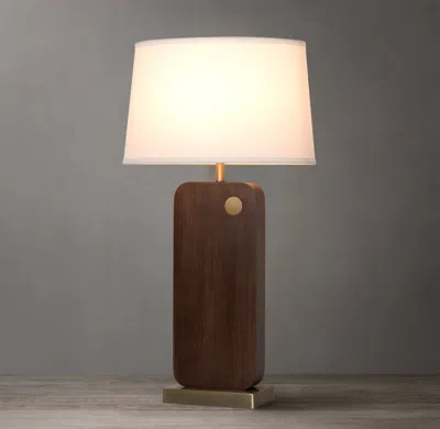 Nova Of California Laurel Table Lamp - Dark Walnut Wood Finish, Weathered Brass, White Linen Shade In Multi