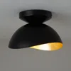 NOVA OF CALIFORNIA LUNA BELLA FLUSH MOUNT CEILING LIGHT - MATTE BLACK & GOLD-LEAF SHADE, WEATHERED BRASS