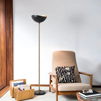 Nova Of California Luna Bella Torchiere Floor Lamp - Matte Black & Gold-leaf Shade, Weathered Brass, Black Marble Base, In Multi