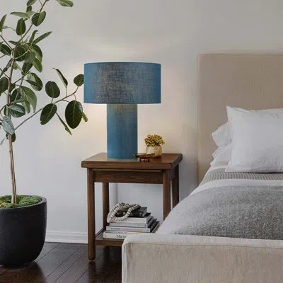 Nova Of California Moonlight Table Lamp - Linen Shade, Dimmer Switch In Sky Blue