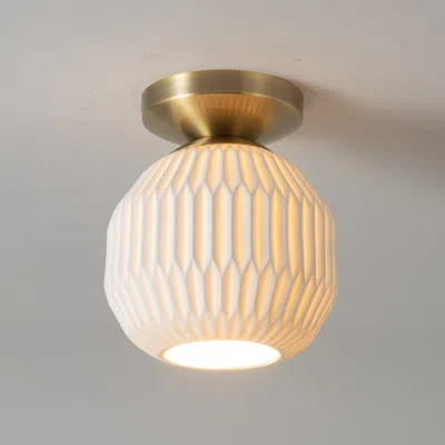 NOVA OF CALIFORNIA MORAGA BONE PORCELAIN SEMI-FLUSH MOUNT CEILING LIGHT - WEATHERED BRASS