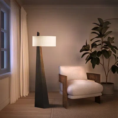 Nova Of California Obelisk Floor Lamp - 63", Chestnut Wood, White Cotton-linen Shade In Walnut Wood