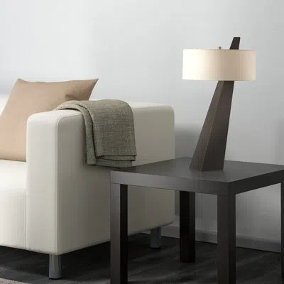 Nova Of California Obelisk Table Lamp - White Cotton-linen Shade In Walnut