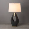 Nova Of California Pearson Table Lamp - Ebony Wood, Weathered Brass, White Cotton-linen Shade