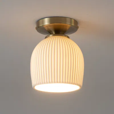 Nova Of California Petaluma Bone Porcelain Semi-flush Mount Ceiling Light - Weathered Brass In Neutral