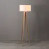 Nova Of California Quattro Floor Lamp - Natural Ash Wood Finish & Weathered Brass, White Linen Shade, Dimmer