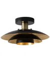 Nova Of California Rancho Mirage Flush Mount Ceiling Light - Matte Black & Gold-leaf Shade, Weathered Brass