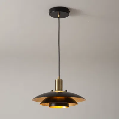 Nova Of California Rancho Mirage Large Pendant Light - Matte Black & Gold-leaf Shade, Weathered Brass