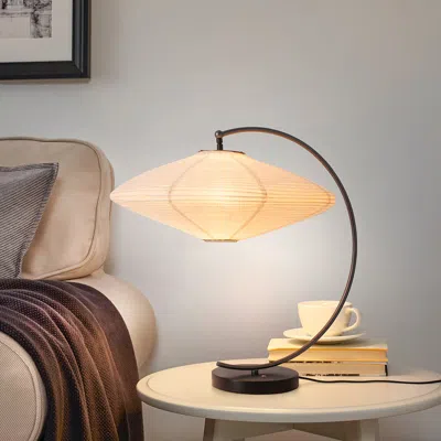 Nova Of California Roswell Table Lamp - Matte Black & Gunmetal Finish, White Linen Shade, Black Marble Base