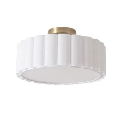 Nova Of California Scalloped, Flush Mount Lamp, Weathered Brass, White Linen, Diffuser