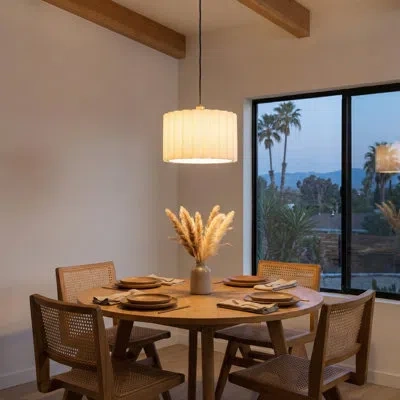 Nova Of California Scalloped Pendant Light - Weathered Brass, White Linen, Diffuser, Dimmable