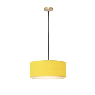 Nova Of California Stretch Pendant, White Linen Shade, Weathered Brass In Mustard