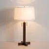 NOVA OF CALIFORNIA SWISS CROSS TABLE LAMP - DARK WALNUT WOOD FINISH, WEATHERED BRASS, WHITE LINEN SHADE